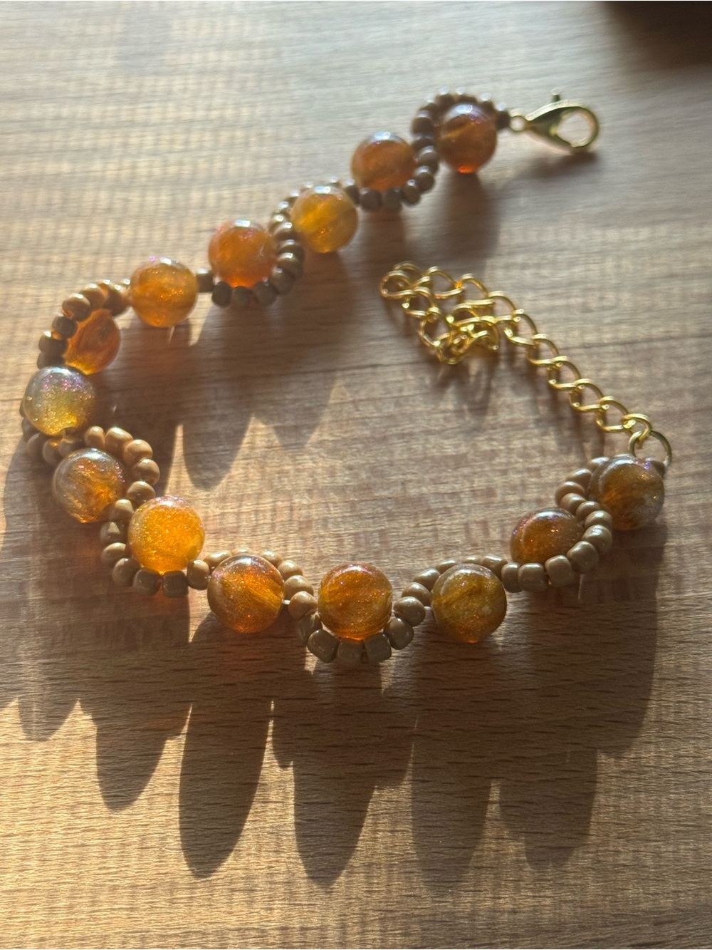 Gold-Accent Amber Bead Bracelet